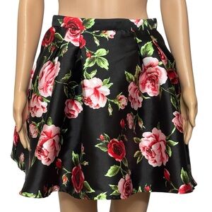 B. Smart Black Skirt with Red and Pink Floral Design